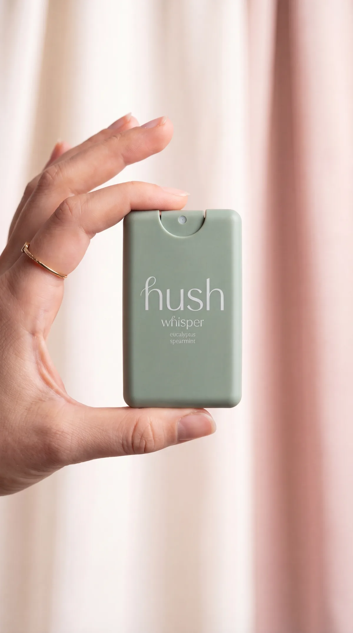 Hush bottle held in hand, scale reveal
